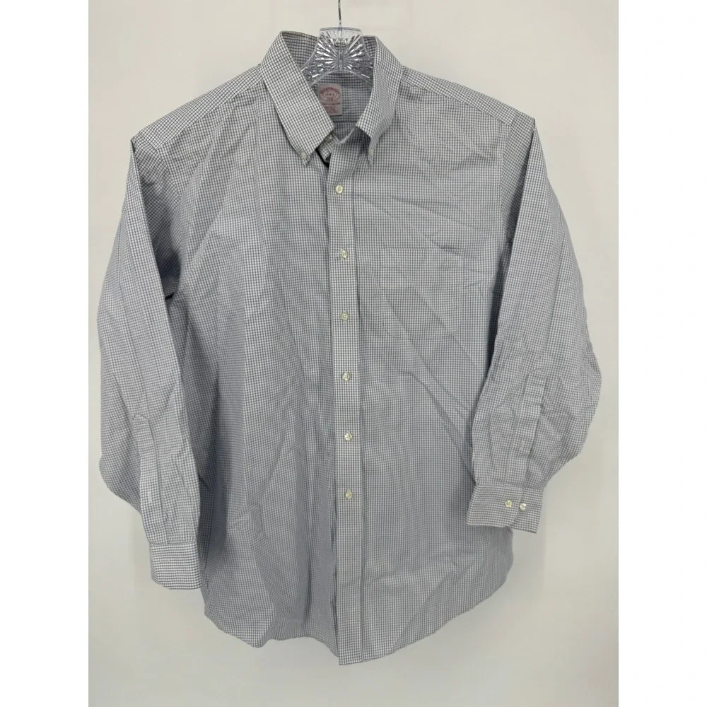 Brooks Brothers‎ 346 Shirt Mens 17-4/5 Blue Checkered Long Sleeve Button Down